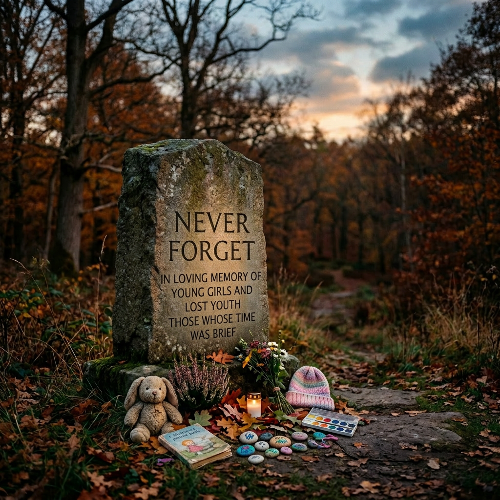 Memorial for young girls, lost youth symbols